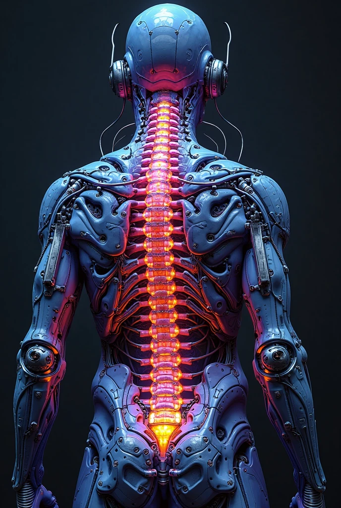1mechanical man,((ultra realistic details)), portrait,octane render, 8k, ultra sharp,intricate, illumination,, metal, chinese style,chinese dragon, egypician detail, highly intricate details, realistic light, shadows, ornaments detailed, cold colors trending on cgsociety, glowing eyes, facing camera, neon details, machanical limbs,blood vessels connected to tubes,mechanical vertebra attaching to back,mechanical cervial attaching to neck,sitting,wires and cables connecting to head