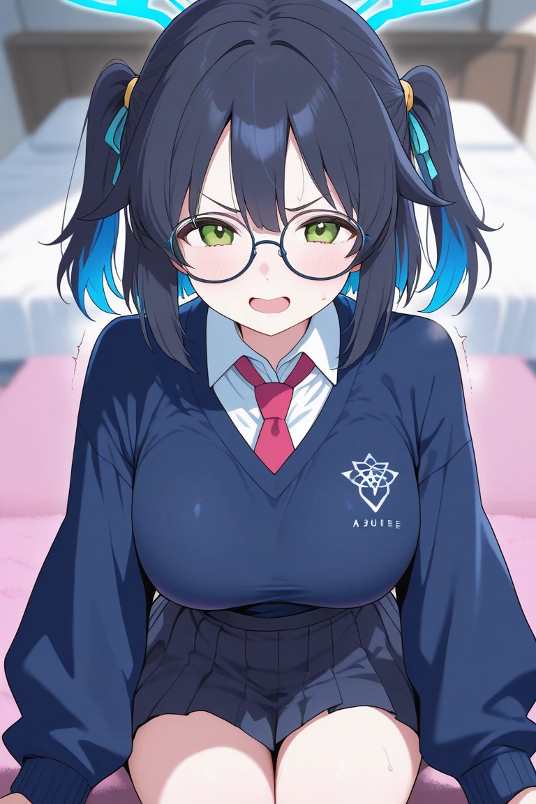 ultra-detailliert, hight resolution, (Realistic, Photorealistic: 1.4), 8K, Raw photo, (masutepiece), (Best Quality), physically-based renderingt, Female college student, long blue hair, _white_Shirt、Burnt skin、brownish colors、Loose Socks、Panchira, cat ears, blue eyes, smailing face