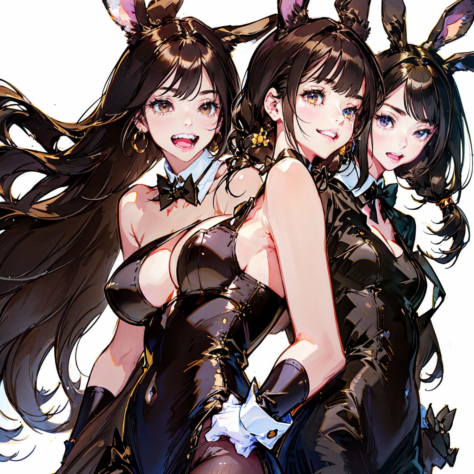 masterpiece、top-quality、detaile、hight resolution、extremely delicate and beautiful、simple background、upper body closeup、beutiful breast、doress、Smile、multiple female、5 women、4 females、7 Women、