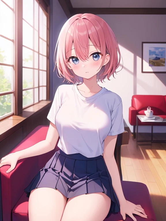 ichikanakano, <lora:ichikanakano-lora-nochekaiser:1>,
ichika nakano, short hair, bangs, blue eyes, hair between eyes, pink hair, <lora:sensualface_type1:1>, smile,
BREAK skirt, shirt, school uniform, white shirt, short sleeves, pleated skirt, shoes, socks, collared shirt, black footwear, sweater, white socks, green skirt, loafers, clothes around waist,
BREAK looking at viewer, fully body, upper body,
BREAK indoors, classroom,
BREAK <lyco:GoodHands-beta2:1>, (masterpiece:1.2), best quality, high resolution, unity 8k wallpaper, (illustration:0.8), (beautiful detailed eyes:1.6), extremely detailed face, perfect lighting, extremely detailed CG, (perfect hands, perfect anatomy),