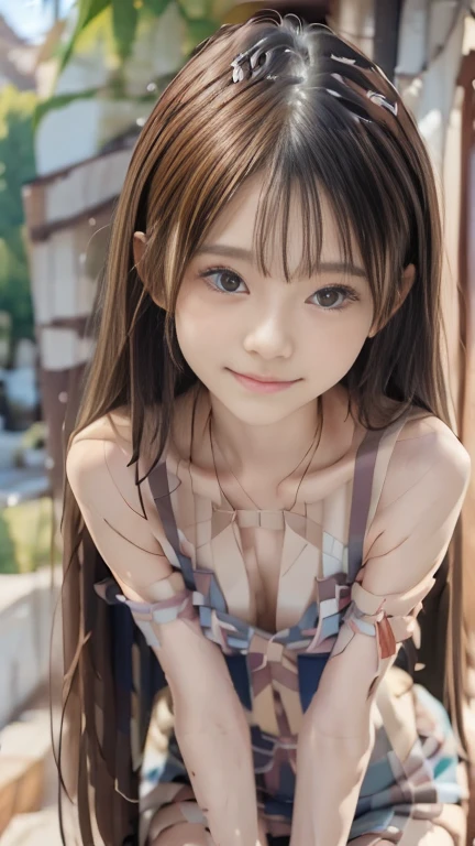Japanese、, Long Hair, 、(((Upper body naked))),smile,Young Face,、(((Round face))),Big eyes, Round eyes、No makeup,