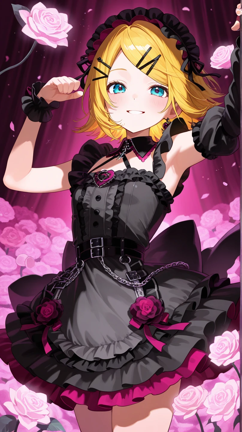 1girl, solo, pose
<lora:hildegard_valentine:1>hildegard valentine, fang, black dress,