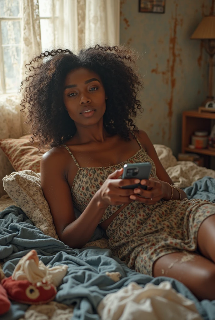 Do a re-reading of the work "MULATA ON THE SOFA" DE OF CAVALCANTI, IN WHICH THE GIRL IS CONTEMPORARY AND IS BORED SCROLLING ON HER CELL PHONE. USE THE PAINTER'S STYLE