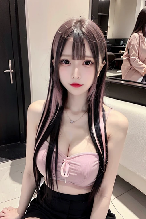 (masterpiece, best quality), 1girl, phlg, black hair, pink highlight