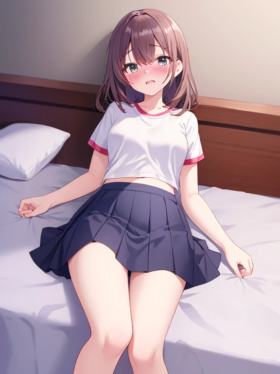 ((highest quality)), ((masterpiece)), ((detailed)), ((NSFW)), ((vaginal)), ((Sex)), ((cum in pussy)), ((Panting)), ((heart shaped pupils)), ((steam)), ((on back)), ((spread legs)), ((middle breast)), ((dark blown hair)), ((bob cut)), ((dark red eyes)), ((clothed)), ((nurse)), ((skirt lift)), ((on the bed))