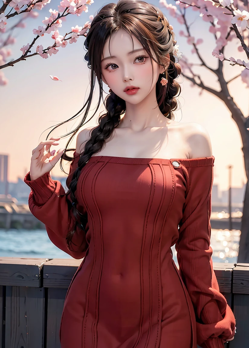 8k, Best Quality, Realistic Picture, Intricate Detail, Ultra Detail, Ultra High Resolution, Depth Field, (Realistic, Realistic: 1.2), Masterpiece, Good Feel, 4K, High Resolution, Masterpiece, Best Quality, 1girl, (Korean K-pop idol), Red clothes, Delicate skin, Sharp focus, (Cinema light), Collarbone, Morning, Soft lighting, Dynamic angle, [:( Facial Detail: 1.2):0.2], (Canan EOS R6, 135mm, 1/1250s, f/2.8, ISO 400:0.9) Thick thighs, wide hips, thin waist, tall, coral, red lips, red eyes, ponytail, (sweat: 1.2), (wet), sexy, blush
