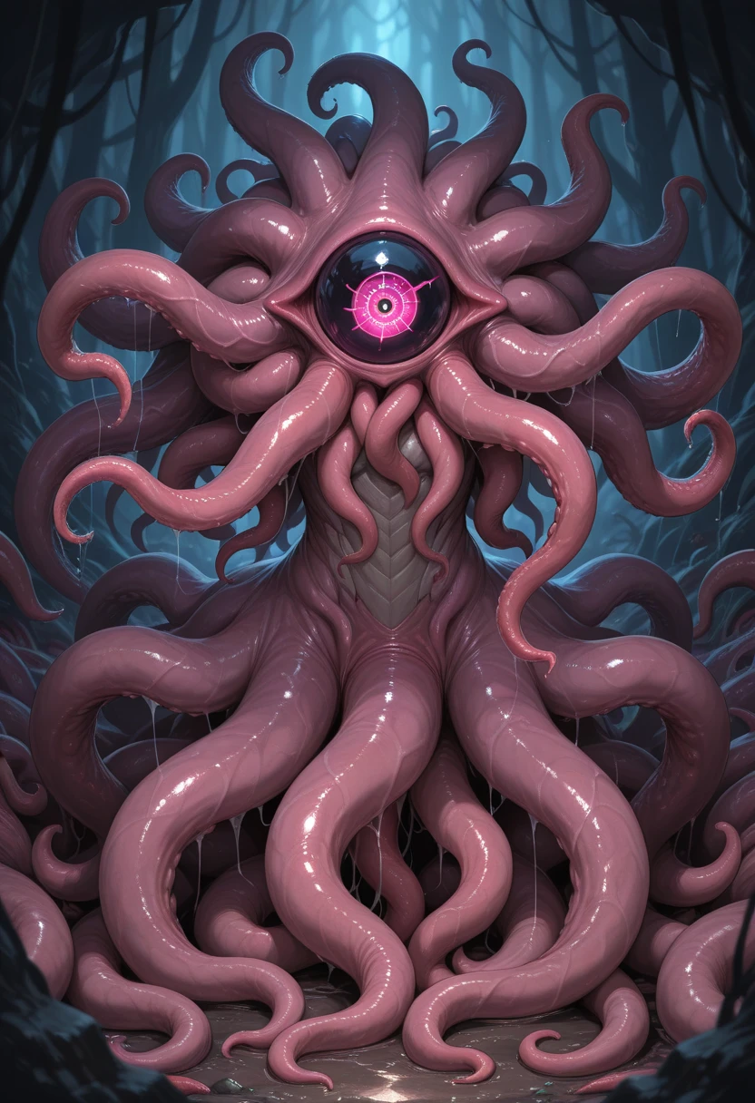 (No humans)、An alien tentacle creature with tentacles branching out from a central body with a single large eye