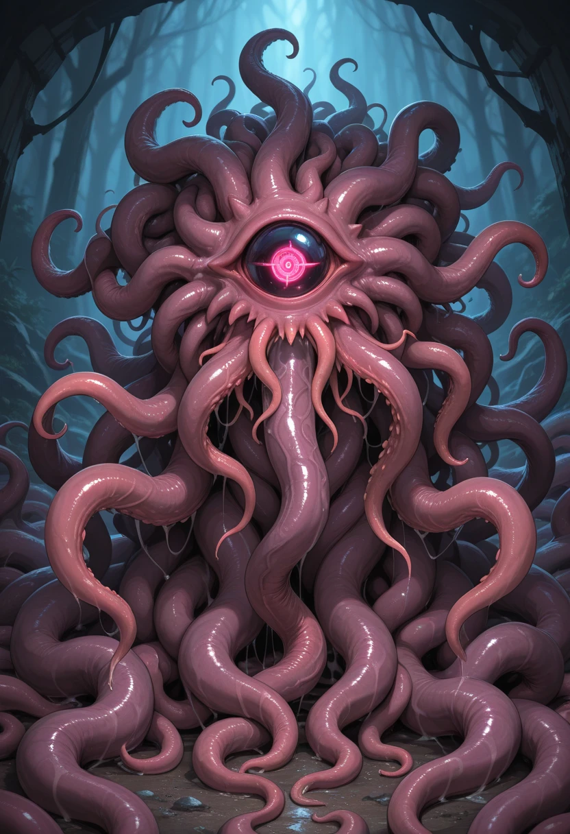 (No humans)、An alien tentacle creature with tentacles branching out from a central body with a single large eye
