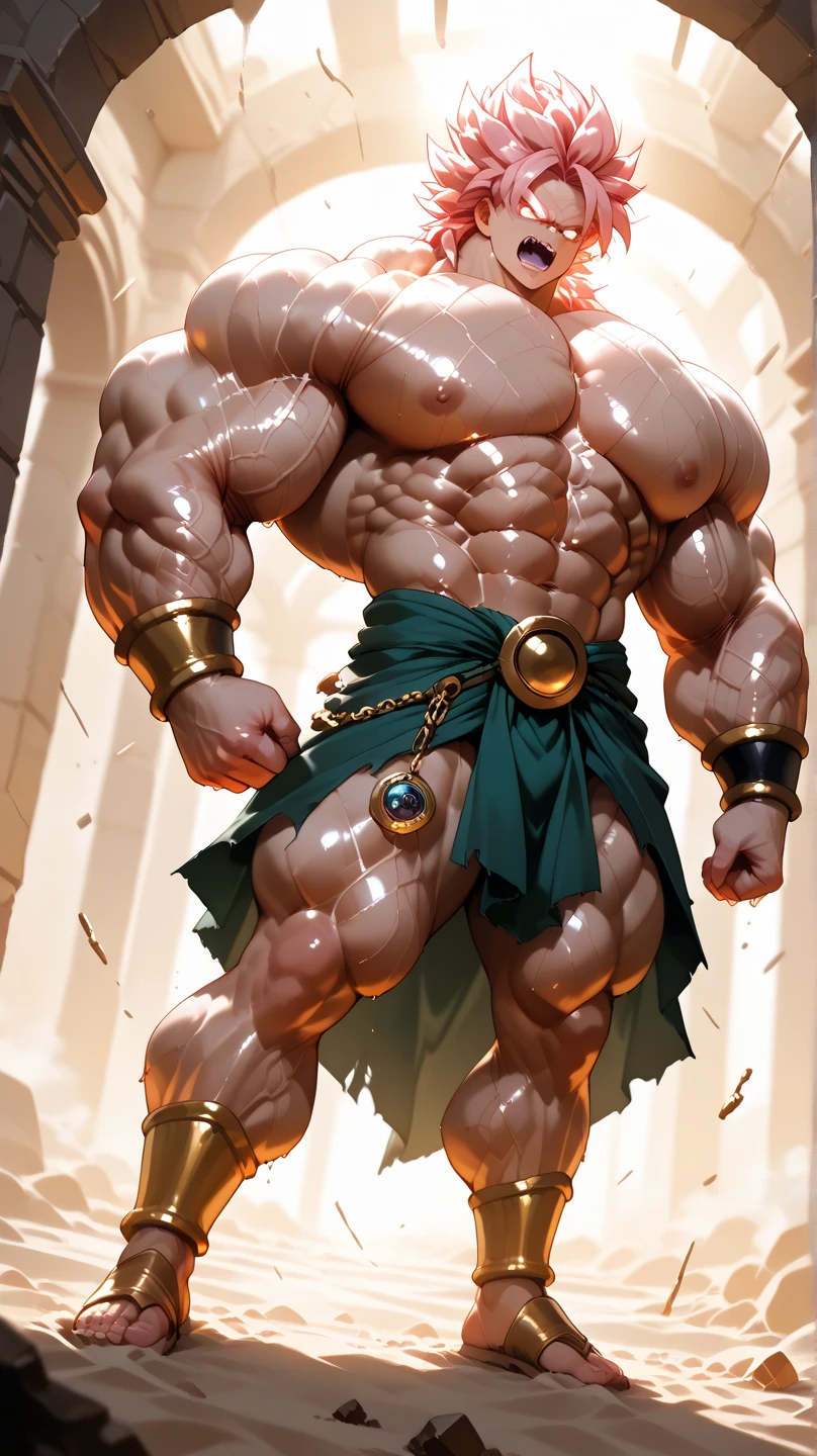 (1 girl), (cara delevingne:1.25), a drawing of a naked barbarian girl, (pink skintone:0.9), muscular body, feminine, huge upper body, wide shoulders, veins, beautiful face, full lips, slim face, high cheekbones, muscular, full body pose, in the art style of peter mohrbacher