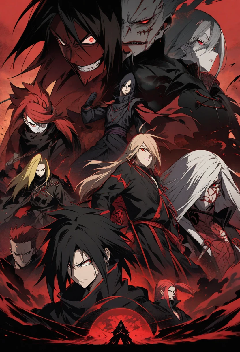 series poster, horror series, seven characters appear, three girls and four boys, wearing masks on their heads, representing the seven deadly sins.
horor