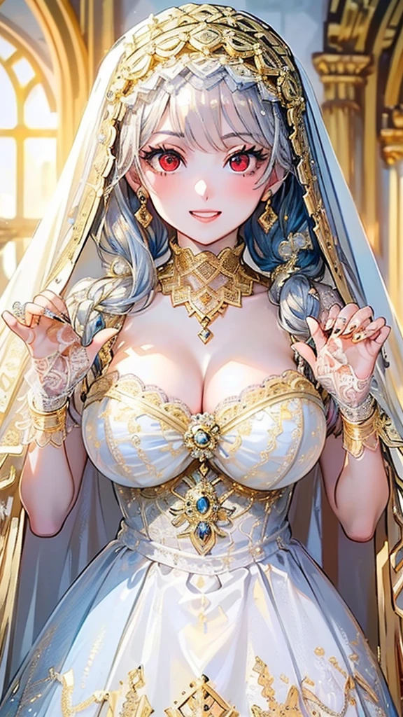 (masterpiece, best quality,extremely detailed:1.1),(moe anime art style:1.2),1girl,((full body,focus face)),((solo)), cute, kawaii,digital art,((1 gorgeous anime princess wearing beautiful embroidery and jeweled gorgeous princess rococo ballgown with voluminous full length hoop skirt)),((crinoline)),long train,voluminous frills,(gorgeous embroidery and beautiful lace),((very gigantic boobs,skindentation)),cleavage,shiny hair,(((very long hair,large amount of straight hair))),((finely detailed face and eyes)),clear pupil,extremely gorgeousfull hair ornament,(bling-bling jeweled extremely gorgeousfull tiara),(bling-bling gorgeous gemstone jewelry),long veil,beautiful background,fantasy background,flowers,flower petals flowing,full body,((beautiful embroidery and jeweled ruffled gorgeous princess rococo ballgown with voluminous full length hoop skirt))