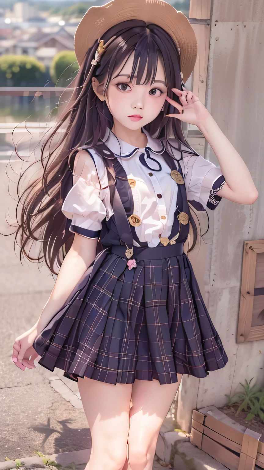 (upper body) , masterpiece , top quality , very detailed , 1 person, (contrasting eyes) , standing , blouse, skirt , bangs , room , indoor