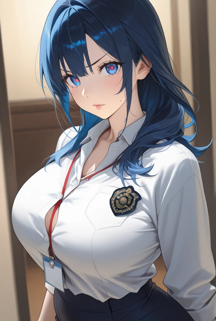 (Highres), (Detailed Illustration), Ultra-Detailed, Ambient Light, Backlighting, Realistic Shadows, Glowing Particles, Light Particles, Digital Art, Soft Light, Soft Lighting, Reflections, Detailed Face, (Detailed Hair:1.2), Dim Lighting, Indirect Lighting, Reflections, Detailed Face, (Detailed Hair:1.2), (masterpiece:1.4), (best quality:1.4), (Beautiful Breasts:1.4), (beautiful face:1.4), (Detailed Eyes:1.2),
(1girl:1.4),
upper body, cowboy shot,
Sera_Kurokawa_\(lovely_x_cation)\,
blue hair, breasts, glasses, high heels, jewelry, large breasts, miniskirt, mole, pencil skirt, skirt, solo, yellow eyes, doctor's coat, white coat,
(simply background:1.4),
<lora:Sera_LoRA:0.6>,
<lora:more_details:0.3>,