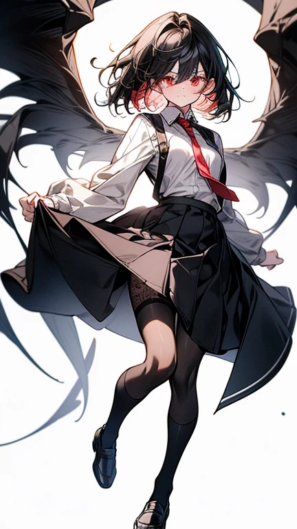 (Masterpiece: 1.5), (Best Quality: 1.5), (Perfect Face), Fox ears, Fox Tail, dark brown hair, green eyes, femboy, feminine male, flat chest, full body, leather skirt, short hair, fluffy hair, leather harness, thick tights, leather gloves, leather stockings,