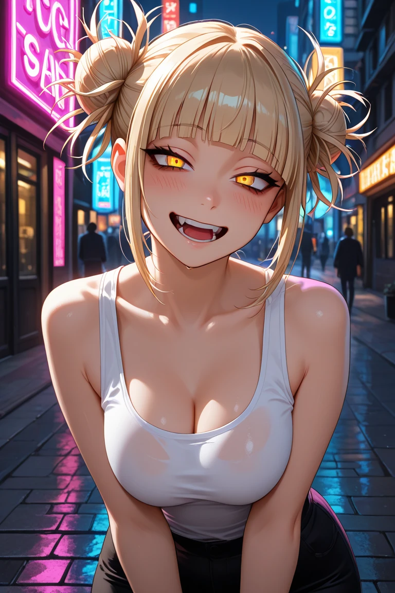woman,14 years old,,city,night,(((micro bikini))),(((wet with sweat))),open mouth smile(((See-through))),((beautiful long ponytail)),((a large amount of pink slime)),blush、surprised face,((()))((())),((blonde))((()))