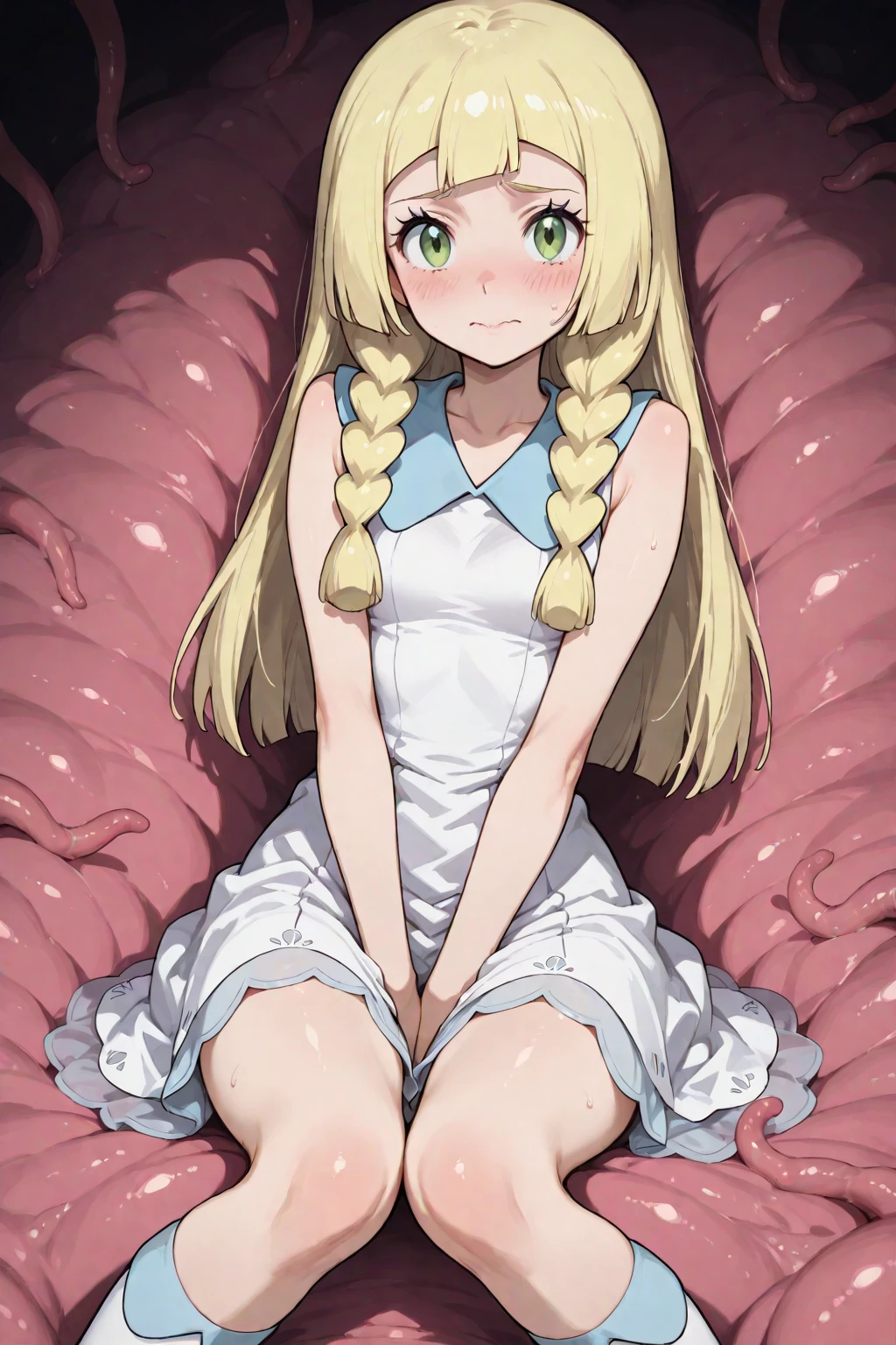 ((masterpiece, high quality, 最high quality)),(dark skin:1.3),
1 girl,blush, wavy hair,long hair, Liar, behind, blonde hair, focus only, bow tie, blue eyes, looking at the viewer, My hair spread out, , paper, Sweat, I took off my hat, Shadow, V arm, Brown bow, on the floor, embarrassing, Book, bangs, parted lips, messy hair, Home,1girl,masterpiece, expensive quality, very_expensive_solve, big_file size, full color,(completely nude:1.2),pussy,niplles,(vaginal sex:1.2),(toddler:1.6),(chibi:1.3),(flat chest:1.5),