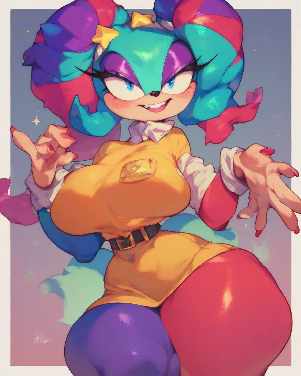 score_9, score_8_up, score_7_up, detailed background, 1girl, solo, anthro shark, cyan body skin, pink-stripes, long hair, pink hair, pink eyes, sitting on desk, on back, indoors, legs-crossed, day, desk, (friday night funkin artsytle: 1.1)
