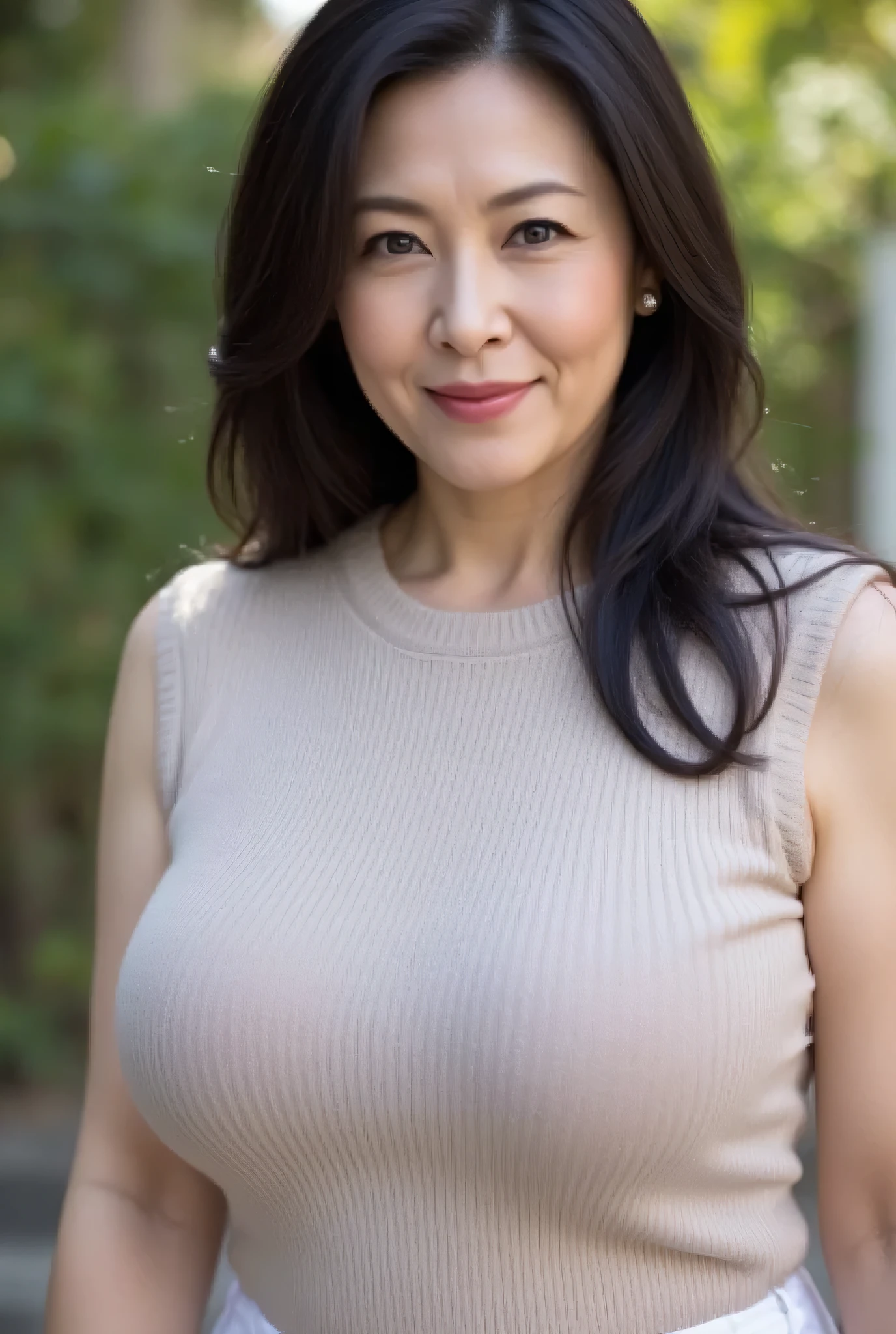 masutepiece, Best Quality, Photorealsitic, 4K, 日本人A MILF, (Solo), (((50 years old))), (Wrinkles at the corners of the eyes:1.5), (nasolabial folds:1.5), ((Large breasts)), (Saggy udder), A MILF, glamor, A sexy, Chromo-white skin, Wavy Longhair, Looking at Viewer, (((my skin is old))), ((muscles are old)), Super large udder, Knitted off-the-shoulder dresses, high-heels, ssmile, Public places,