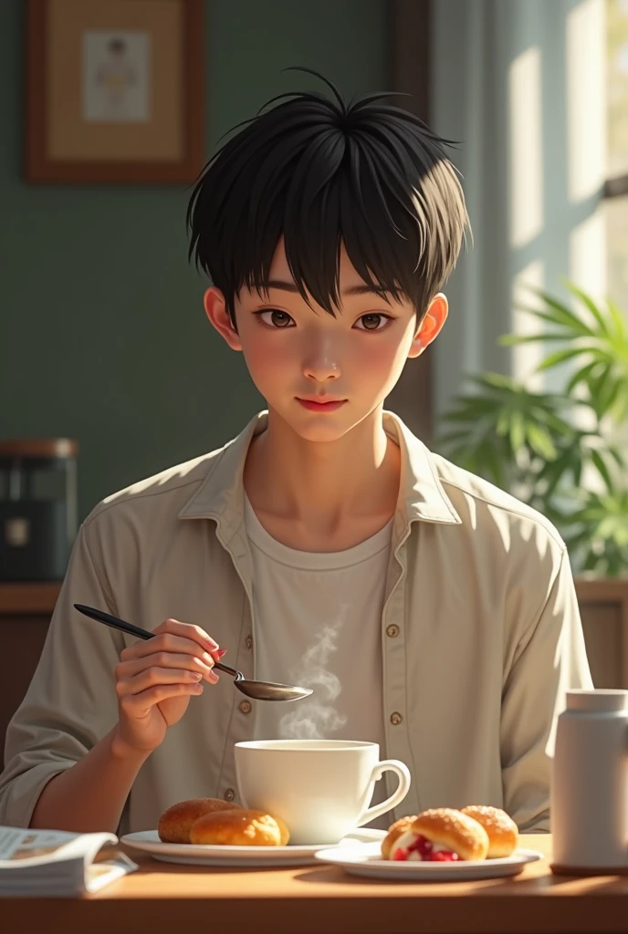 Boy drinking coffee