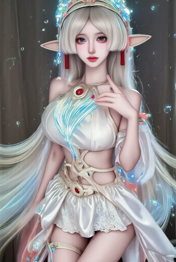 sweetheart,Pearl underwear,white color hair,lotus flower,fo,girl with three heads,Tudo em conjunto,different expression,Cui Dian,crystal-clear,six arms,Shiva,The deities,Kanan,meticuloso,stately,Skyrim background,magical