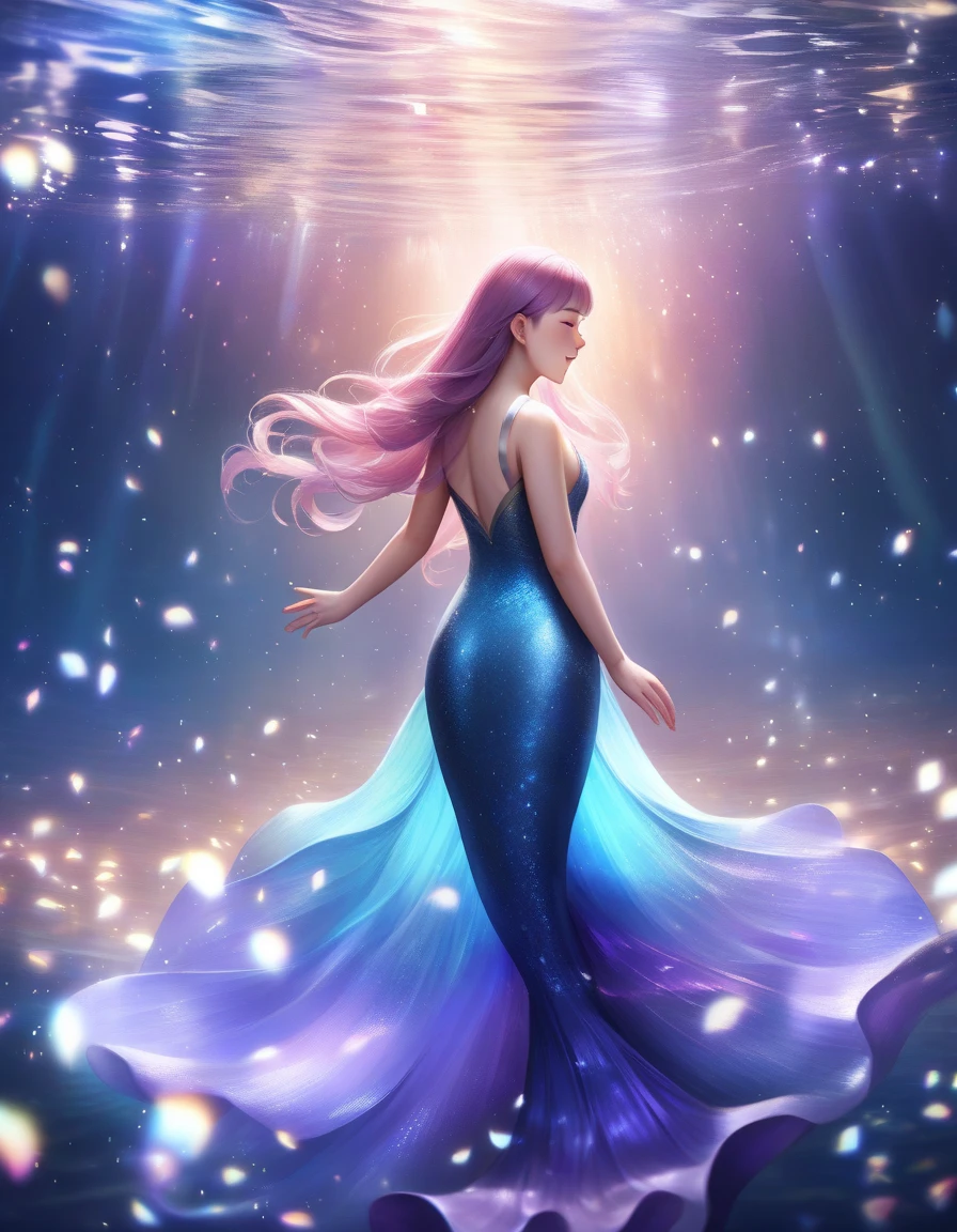 a glamour picture shot, of an elite model covered in stars, walking on a (dark catwalk: 1.2), an extraordinary glamourous elite female model, ((full body: 1.5)),  ((anatomically correct: 1.5), (ultra detailed face: 1.2), best detailed face, yrllow hair, long hair, lush hair, glam hair cut, blue eyes, delicate face, light make up, wearing intricate detailed dress, glamour dress, haute couture dress, elite fashion dress, black as night dress, decorated with bright stars, starlight,  small cleavage, wearing high heels, elegant high heels, she wears diamond necklace, she is glows in a soft starry light, she walks on (asteroid catwalk: 1.2), elite fashion show background, vibrant, Hyperrealism style, vibrant, Ultra-high resolution, High Contrast, (masterpiece:1.5), highest quality, Best aesthetics), best details, best quality, highres, ultra wide angle, 16k, [ultra detailed], masterpiece, best quality, (extremely detailed) RAW, chumbasket art style, magical sky, star