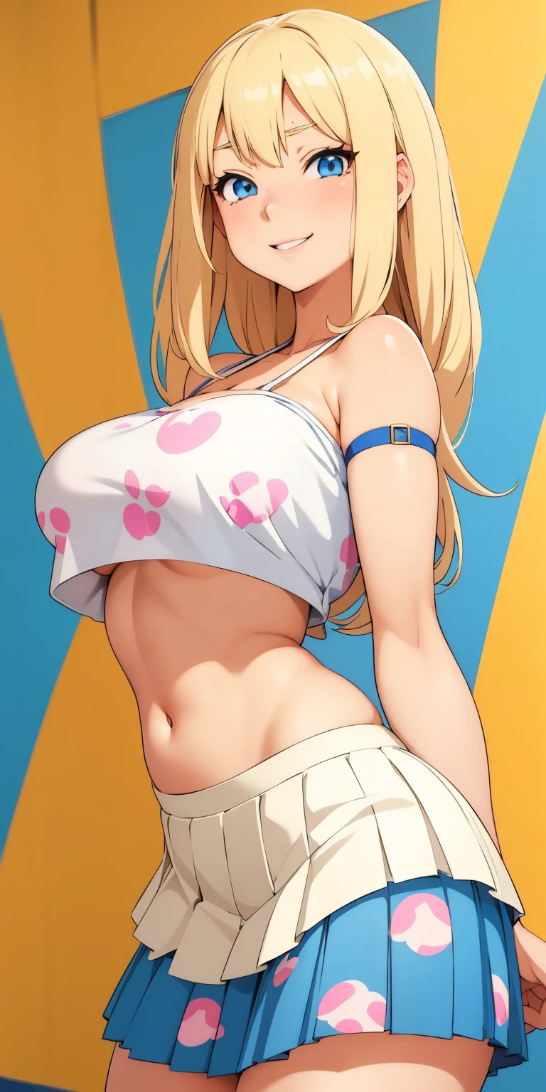 Pants that dig into your pussy, Mouth open, Drooling, Erect nipples, The bikini, waist, Big breasts, Blonde hair, Blue eyes, The shape of the genitals is clearly visible, areola shape
