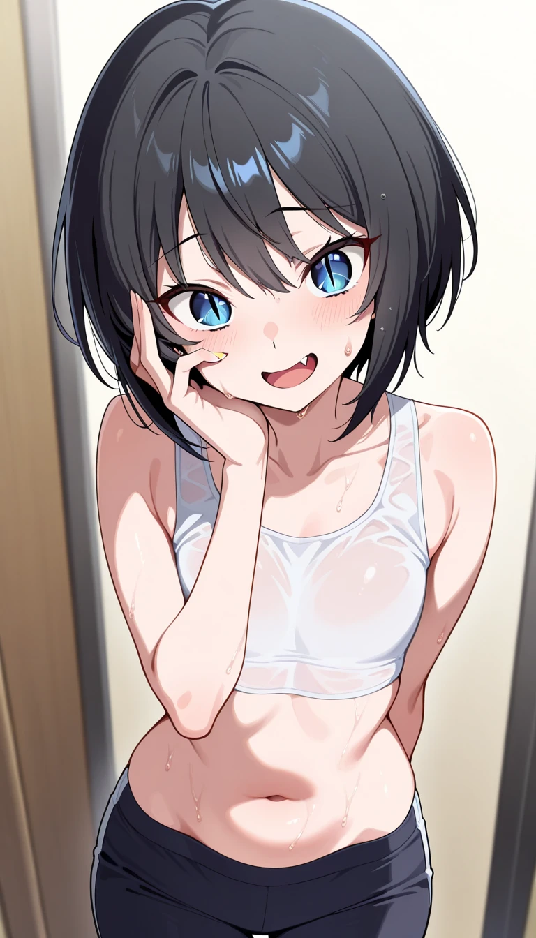 kawaii 8-year-old petit little 1loli:1.3、independent、Light eye makeup、Brown short Hair、 cowboy shot from above、smile、perfect pupil of anime style big eyes、look up、 Ultra-Realistic Capture、Very detailed、High resolution 16k human skin closeup, natural Skin texture、Must be so detailed that pores are visible、white glowing skin、Must be of taking off casual white robe on topless tone、Use natural light and color、High quality photos taken by modeling agencies, Exclusive photographer、smile, (break), flat chest, tiny cleavage, erect nipples, no bra, navel, crotch, (pretty childish body, cute infant:1.3)