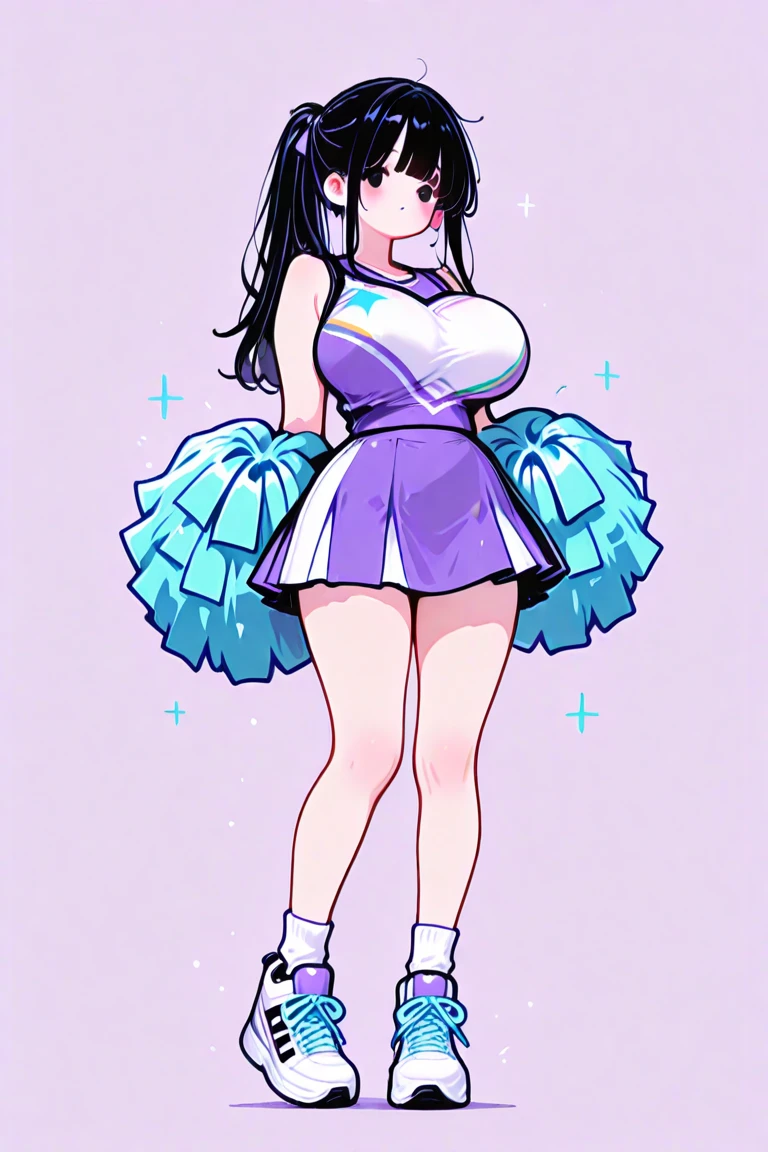{{{masterpiece}}}, {{{best quality}}}, {{ultra-detailed}}, {illustration}, {{an extremely delicate and beautiful}},((Only One Woman))、、((cheerleader costume))、((Micro bikini is transparent))、((wearing a skirt))、((very big breasts))、big thighs、((I can see your panties))、((Face forward and open your legs wide))、one color background、((Love Live Wind))、Very sweaty skin、full body、((disrespectful attitude))、(twin tails)、Purple hair color、knee high socks、protruding nipples