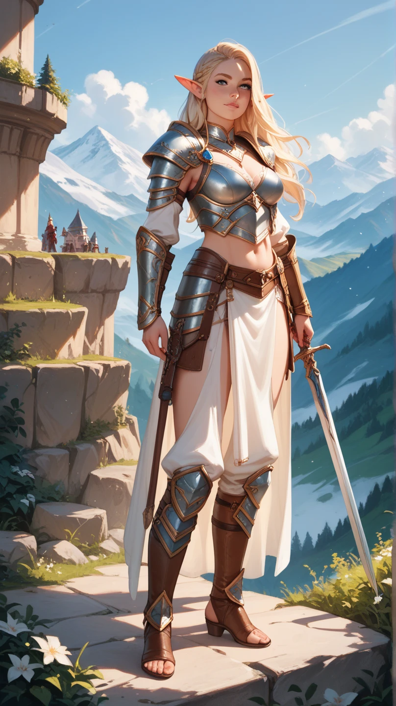 Apenas a [1 woman] , sex, blonde hair, giant chest, (chiselled abdomen), (dark skin), ( armor), inside a castle