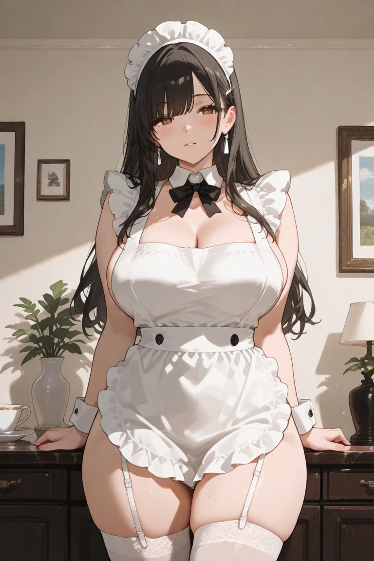 1girl in, Parted lips, blush, makeup, lightsmile, Full body, Wide Angle, frombelow, crass room, llight rays, Glow, thighs thighs thighs thighs, 鎖骨, Narrow waist, (masutepiece), (Wearing a bunny costume:1.3)、Black costume、Colossal tits、a wet body、full of sweat