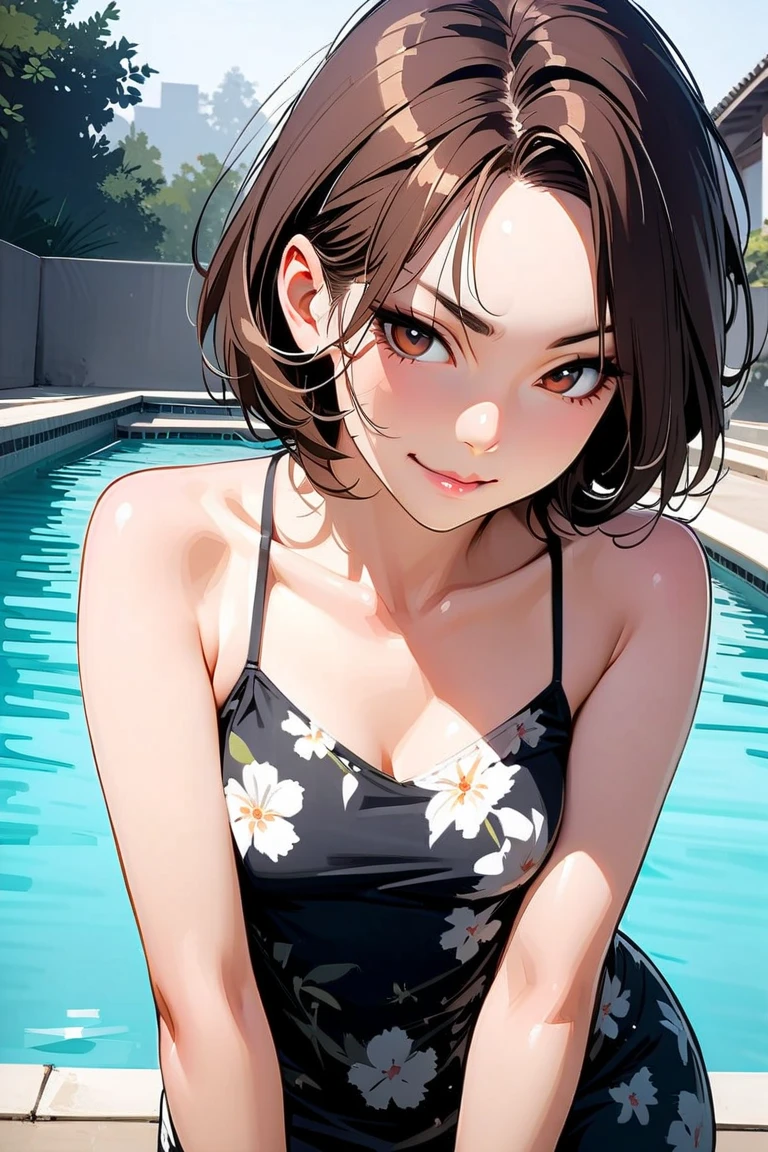 (highest quality,4K,8k,High resolution,masterpiece:1.2),Very detailed,(Realistic,photoRealistic,photo-Realistic:1.37),fruit juice,woman,drinking,Poolside,summer,Resort hotels,Floral Dress,Luxurious atmosphere,Extreme heat, Vibrant colors,refresh,relaxation,Unpretentious elegance,sunlight,Luxury Pool,Realistic details,Crystal clear water,chic,fashionable,Stylish sunglasses,leisure,leisurely,Vibrant atmosphere,Blissful expression,fun,Timeless beauty,Calm,quiet,Fascinating,attractive,Beautiful environment,Tropical paradise,Exotic atmosphere,nature,Exquisite flowers,Palm tree,Warm wind,Tranquility,Harmony,Perfectly manicured gardens,Fascinating,sophistication,Calm atmosphere,endless summer,wonderful,grow,Pleasant memories,Memorable moments,Indulgence,joy,Sophisticated,taste of summer,Seamless blending,relaxing getaway.