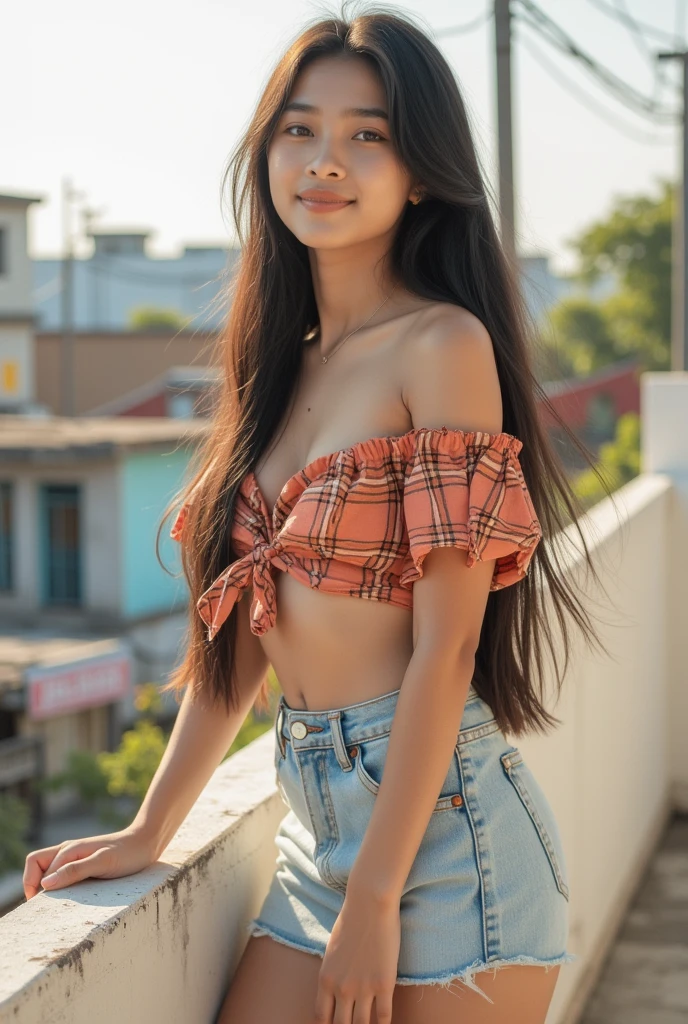 ((Best Quality, 8K, Masterpiece: 1.3)), (Flower Cap: 1.3), Focus: 1.2, Perfect Body Beauty: 1.4, Buttocks: 1.2, (Layered Haircut: 1.2)), (Dark Street: 1.3), Highly Detailed Face and Skin Texture, Full Body, Delicate Eyes, Double Eyelids, Whitened Skin, Long Hair, (Round Face: 1.5), (Loose Crop Top, Shorts: 1.6)