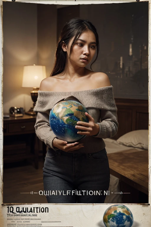(extreme wide shot:1.5),(thai Women),(Large world map in the background:1.3),(Detailed Background:2),(huge breast:1.5),(sweater:1.5),(short skirt),darkskinned,top-quality,(((masutepiece))),8K,((Photorealsitic))),