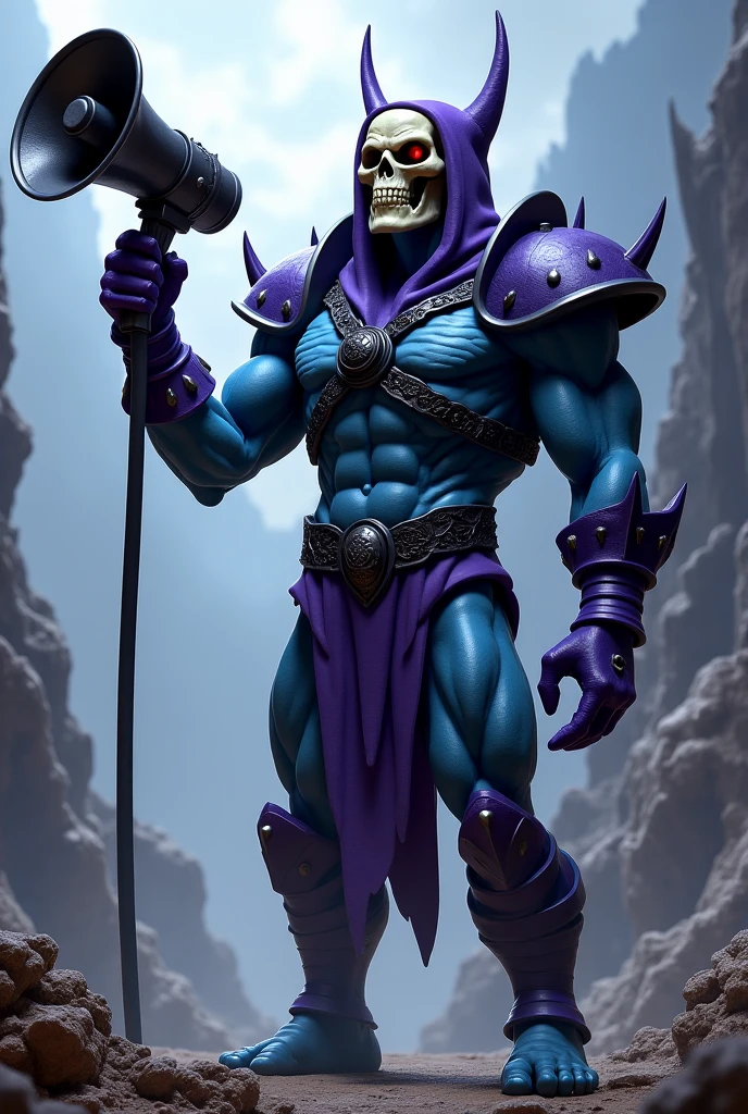 He Man and the Masters of the Universe. Skeletor is recharging his mystical energy and scolding his evil minions from his (throne of diabolical power) inside Snake Mountain.