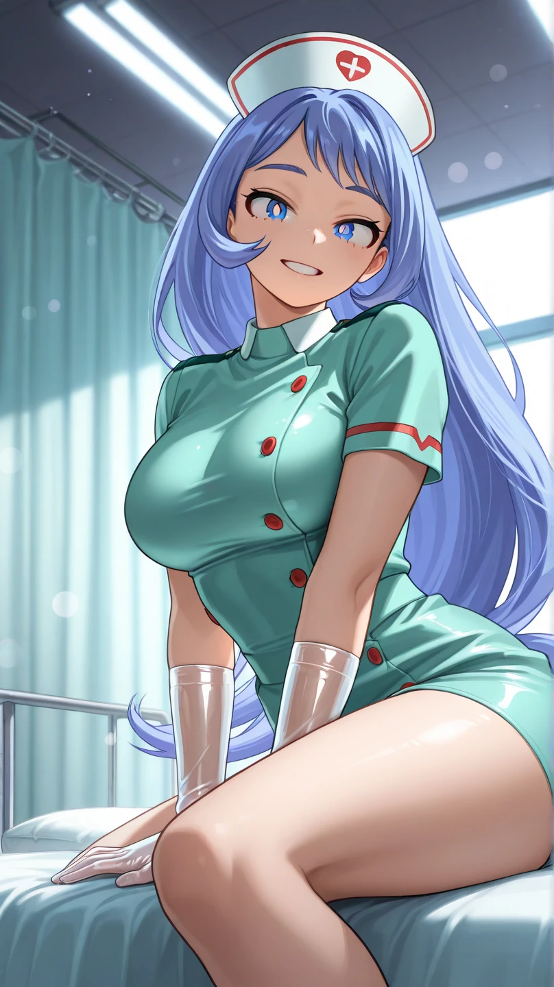 1girl, misato katsuragi, ((blue medical gloves)), (doctor uniform), ((long sleeves)), looking at viewer, standing, solo