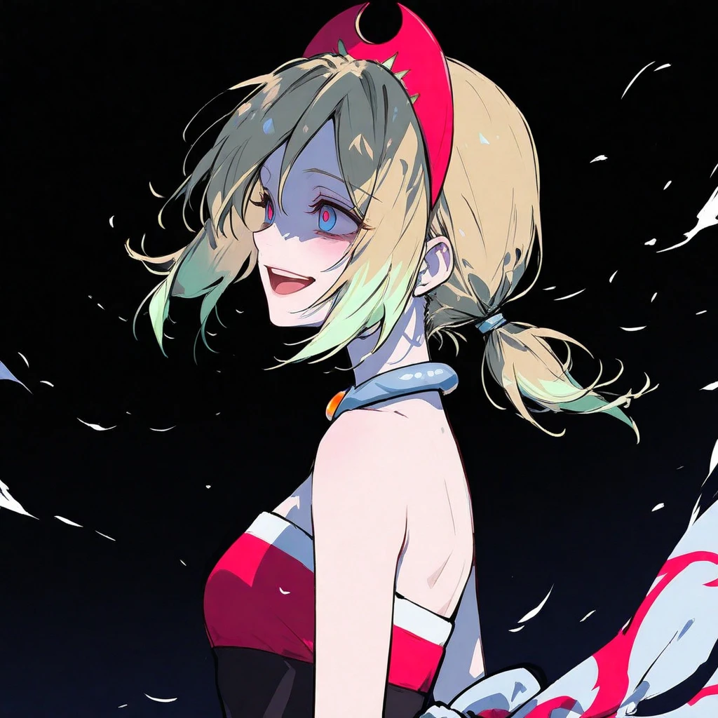 Red eyes white short hair white dress white hat
