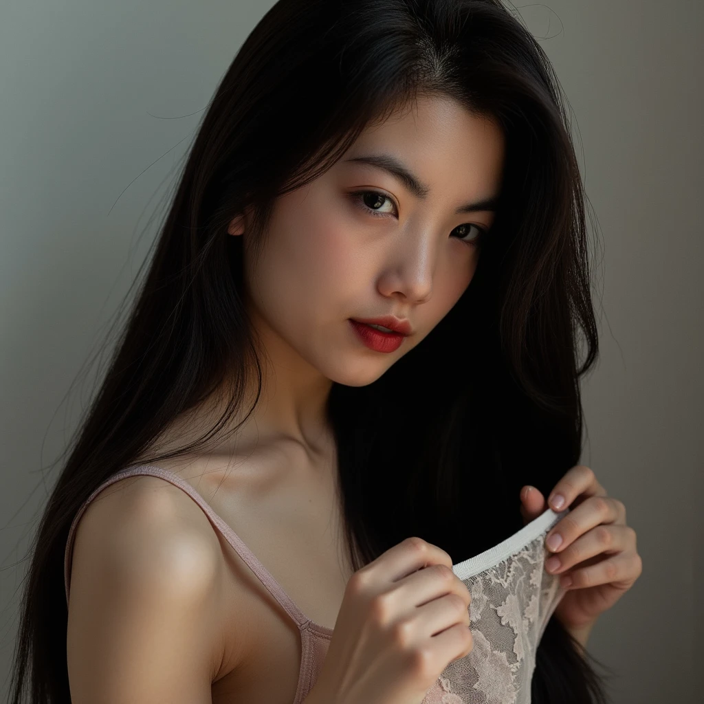 ((SATIN)), ((STRADDLING)), ((SHORT HAIRSTYLE)), ((Big Tits:0.6)), ((Flat Chest:1.6)), ((Closed Eyes)), ((Strapless White bra Flat Chest)), Naked, Angry pose, Angry face, masutepiece, High quality, UHD 45K, Realistic face, Realistic skin feeling , A Japanese Lady, 8 years old, , Very cute and baby-like face, (((FLAT CHEST))), (MATRIX WORLD), ((look In front at the camera and SADNESS)), (((CUTE GIRL))), ((WHITE LIPS))