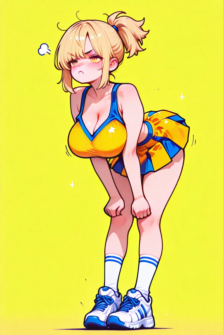 "Generating a digital illustration of a female bodybuilder in the 1950s, Radiante y saludable, sosteniendo una botella de vitaminas con una sonrisa confiada. The scene should evoke the retro aesthetic of the 1950s., con colores pastel y un estilo visual elegante. showing off his huge muscles