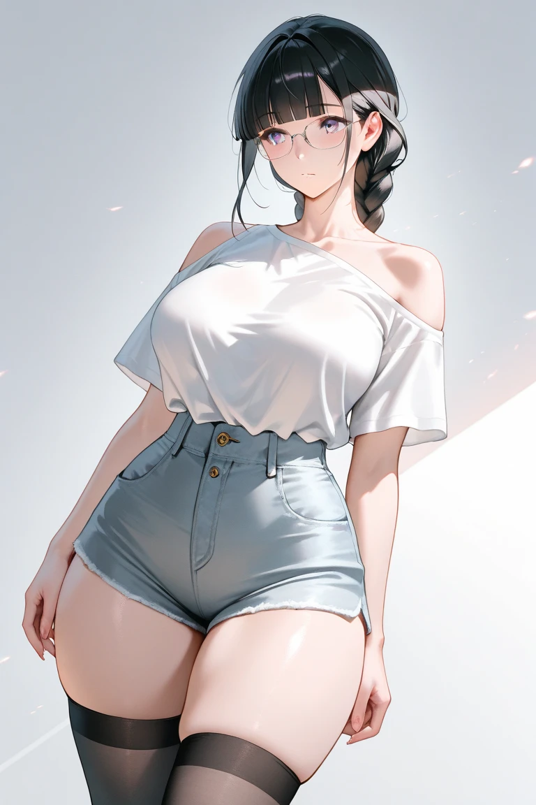 A photo of a teenage girl wearing a pajama that doesnt cover her shoulders, full body, standing, portrait, curvy and thick, pyjama that doesnt cover the shoulders, pajama that doesnt cover the sholders, wide hips, short limbs, teen, teenager, , short,