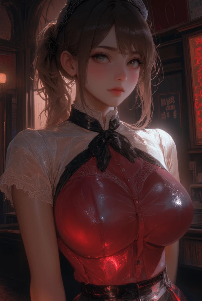 Fine、(The best illustrations)、8k UHD resolution、intricate-detail、top-quality、realisitic、ultra-detailliert、The best lighting、Best Shadows、Soft lighting、Ulutra HD、Dungeon and Dragon、caves、Dungeon、 A Necromancer、natta、Dark style、Succubus、Devil's Daughter、Bat Wings,(((Demon Hornlack-rimmed round glasses))))、(((Colossal tits)))、(Devil's Tail)、(red eyes glowing:1.6)、masterpiece、beautiful countenance、Tindall Effect、photos realistic、(High Detail Skins:1.2)、8KUHD、Digital SLR、hightquality、a picture、hight resolution、 absurderes、Ponytail distortion、best ratio four finger and one thumb、女の子1人、hair adornments、Red sparkling gemstone necklace、jewely、Beautiful expression、Body Up、Large breasts emphasis、Toned waist、Wide buttocks、Tindall Effect、Photorealsitic、(High Detail Skins:1.2)、pink nipple, pink pussy