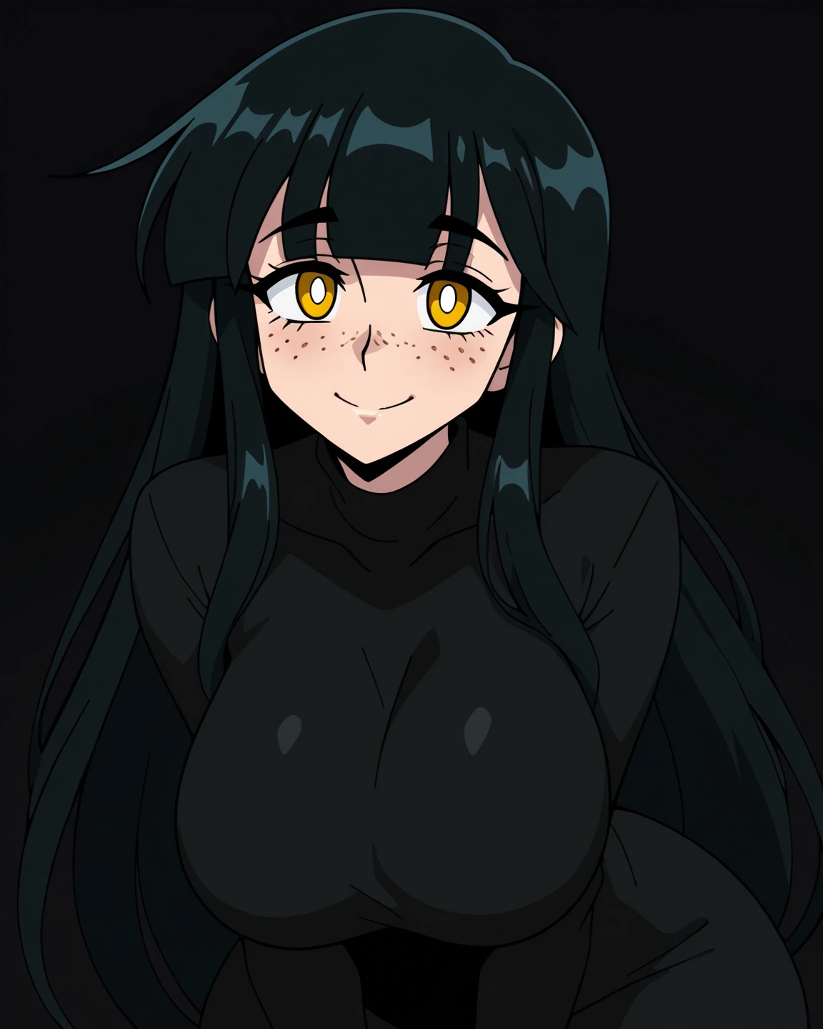 (1girl ,20s,mature female,adult),happy,white shirt,short sleeves,black standard tie,white school skirt,black hair,long hair,(classroom),((shoggoth body,pure dark skin,colored skin)),upper body,(white backgroound)