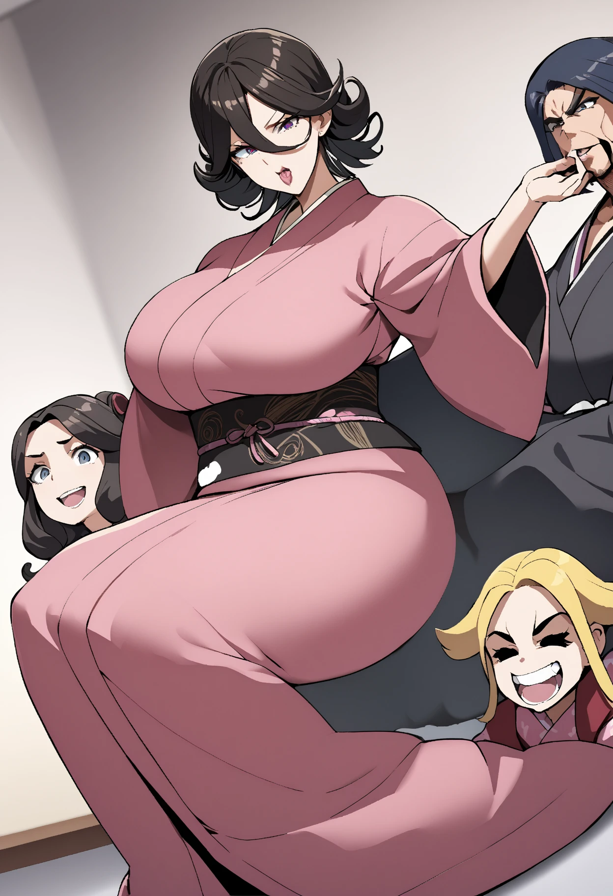 3girls, angry, annoyed, huge hips, huge thighs, dress, mean, confident, bitchy, geisha, geisha makeup