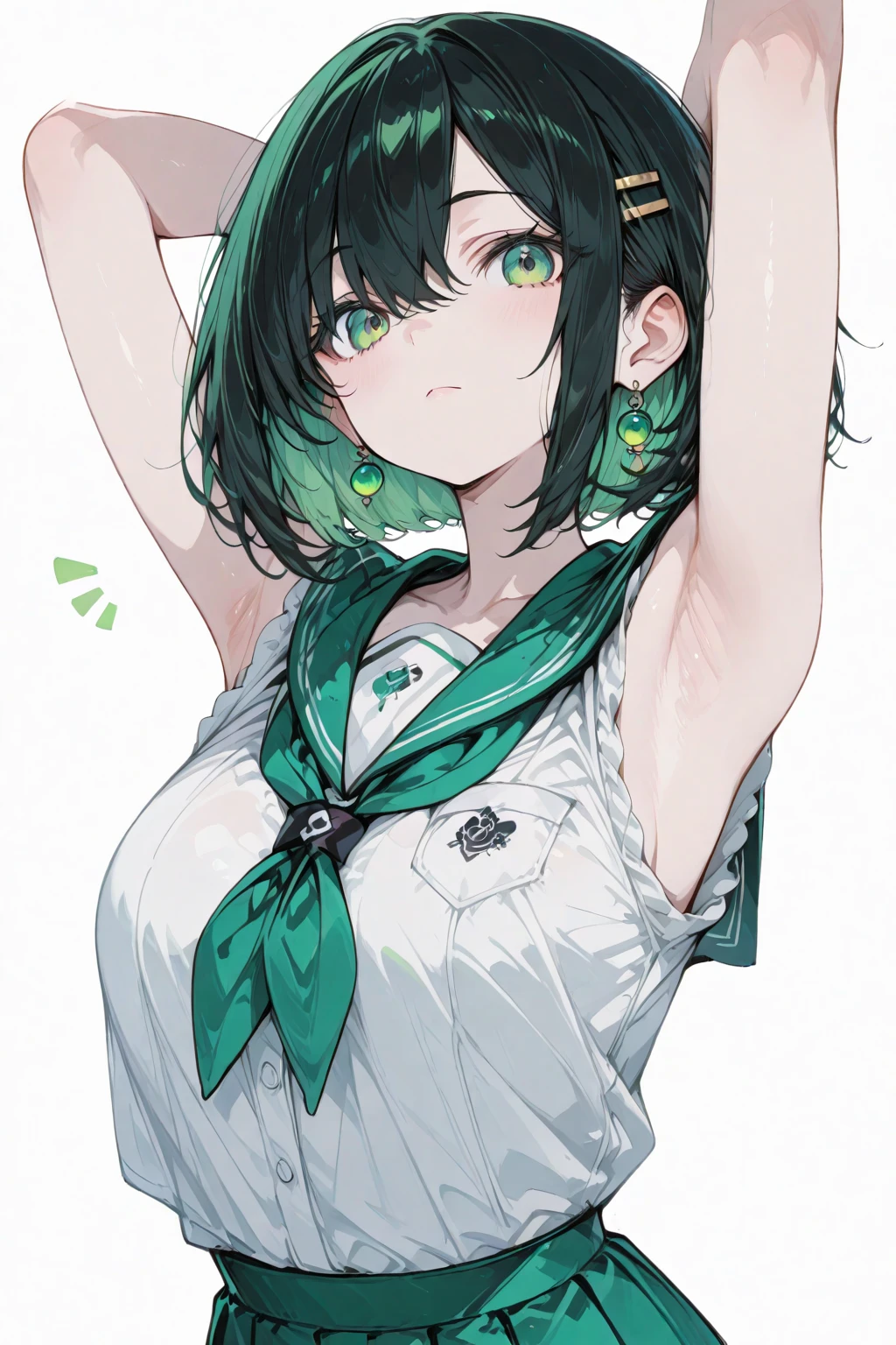 (short cute girl，small young student，young delicate girl）,（masterpiece，Top quality)，Big hoodie，Green sports bra，long black hair，amusement park