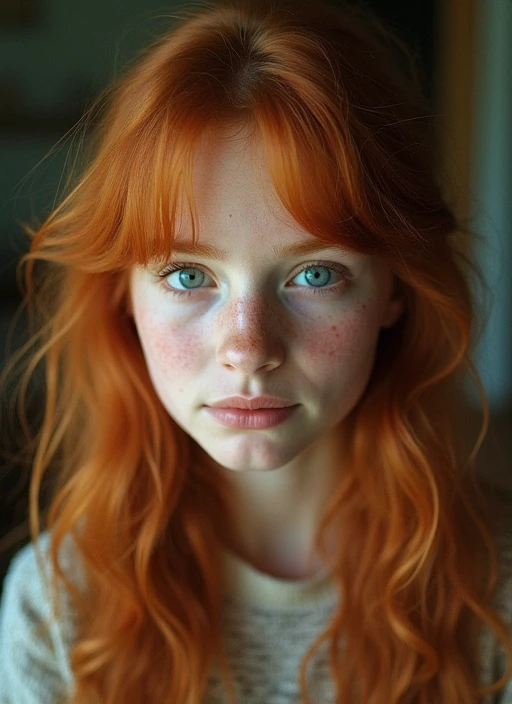 Hot red head girl with freckles and no clothes spreading her legs