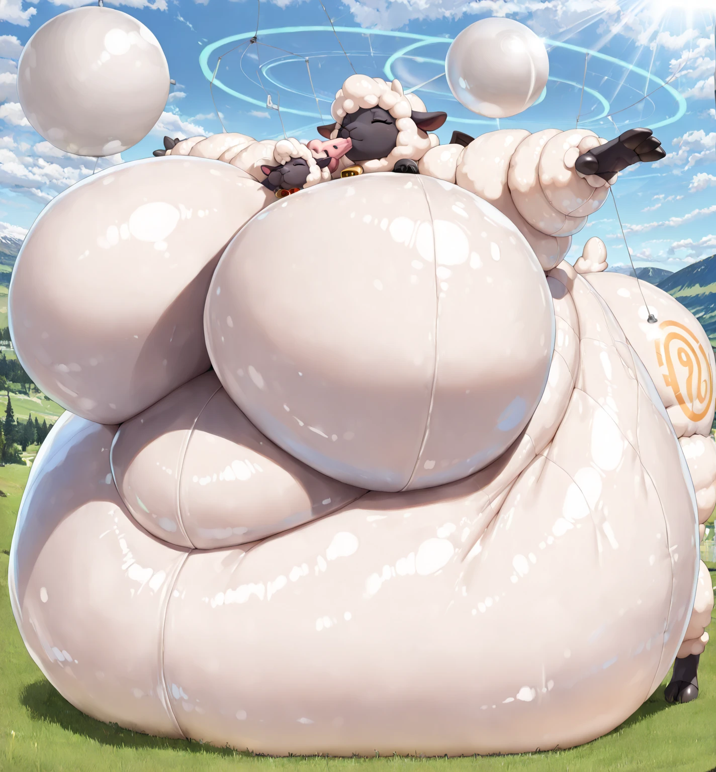 anime girl with a big brain and a sign that says burrip, Azure Lane Style, biomechanical OPPAI, macro Gigantic, Kantai Collection Style, oppai, Gigantic art, she has a round belly, fat and wavy, A large tentacle slinks., thick and smooth warframe thighs, highly detailed Gigantic shot, Gigantic, gynoid body