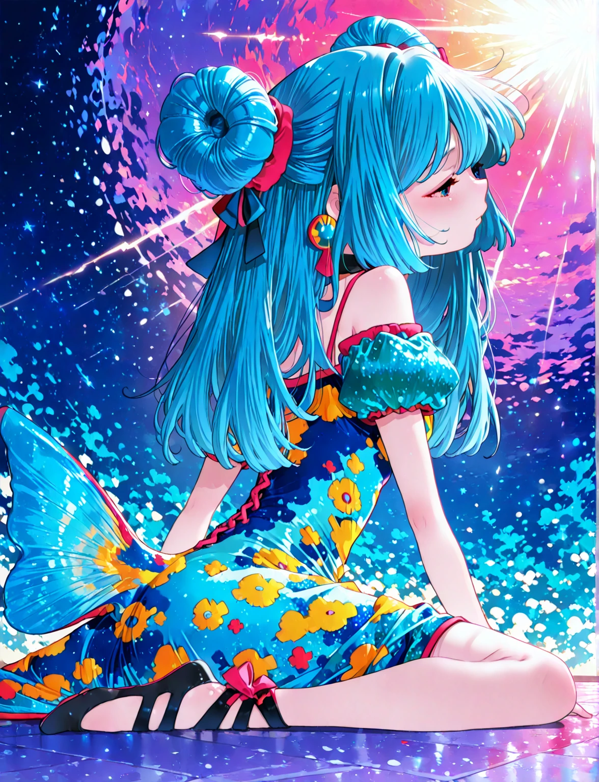 (masterpiece), (best quality), (ultra-detailed), (illustration), 1girl, mixed-blood girl, , stars in the eyes, messy floating hair, colored inner hair, Starry sky adorns hair, (lots of big colorful Bubble), (pearl), (Galaxy), depth of field