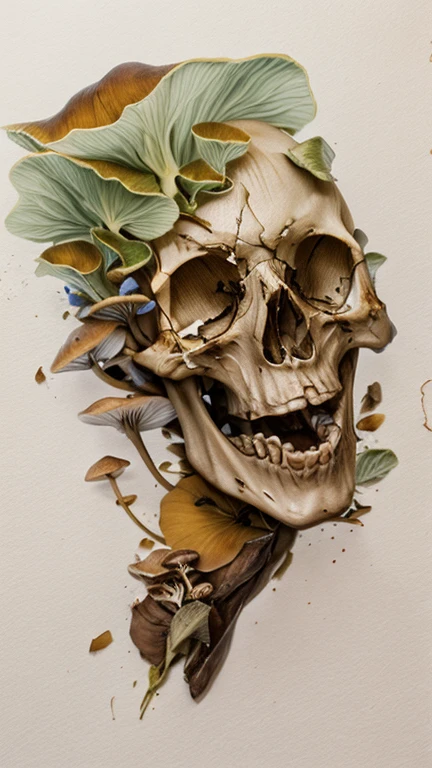 oil painting, a skull with a lilac flowers growing from it, sharp detailing, masterpiece, 8k, HDR, best quality, detailed skin, extremely detailed, detailed shadows, shading,