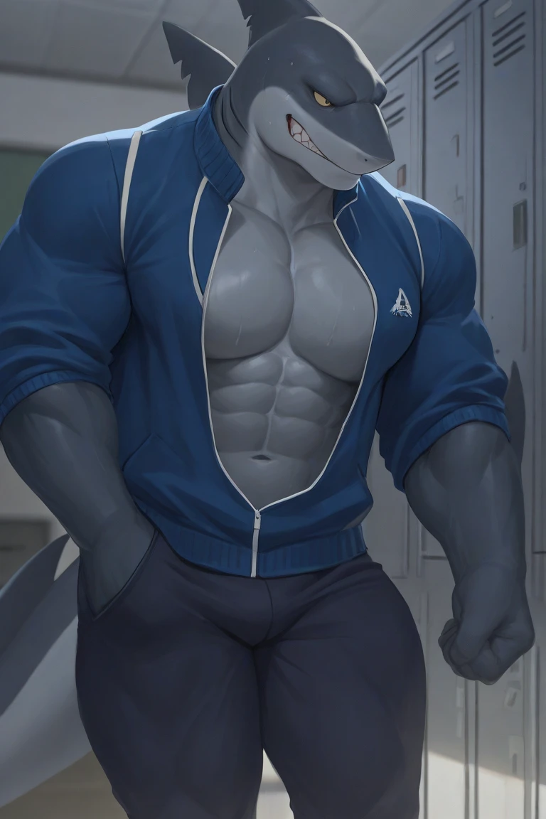 detailed, detailed eyes, detailed face, detailed hands, adult male, solo, machoke, nude, naked, sitting in an couch with crossed legs, smirk, smug, arrogant, crossed arms,