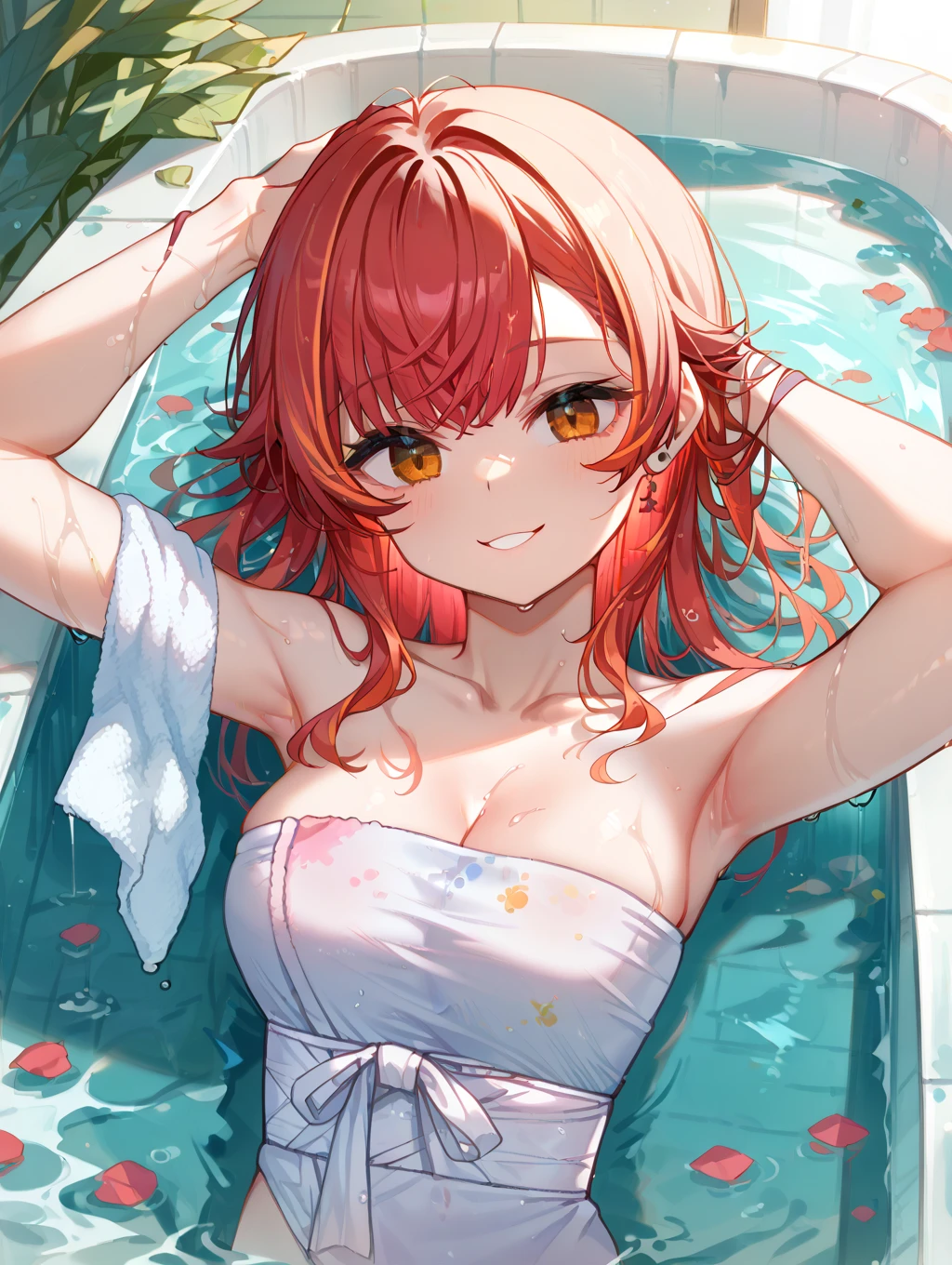 kitaikuyo, <lora:ikuyokitatest:1>, ikuyo kita, (green eyes:1.5), hair between eyes, long hair, one side up, red hair, (flat chest:1.2),
BREAK bikini,
BREAK looking at viewer,
BREAK indoors, swimming pool, pool,
BREAK <lora:GoodHands-vanilla:1>, (masterpiece:1.2), best quality, high resolution, unity 8k wallpaper, (illustration:0.8), (beautiful detailed eyes:1.6), extremely detailed face, perfect lighting, extremely detailed CG, (perfect hands, perfect anatomy),