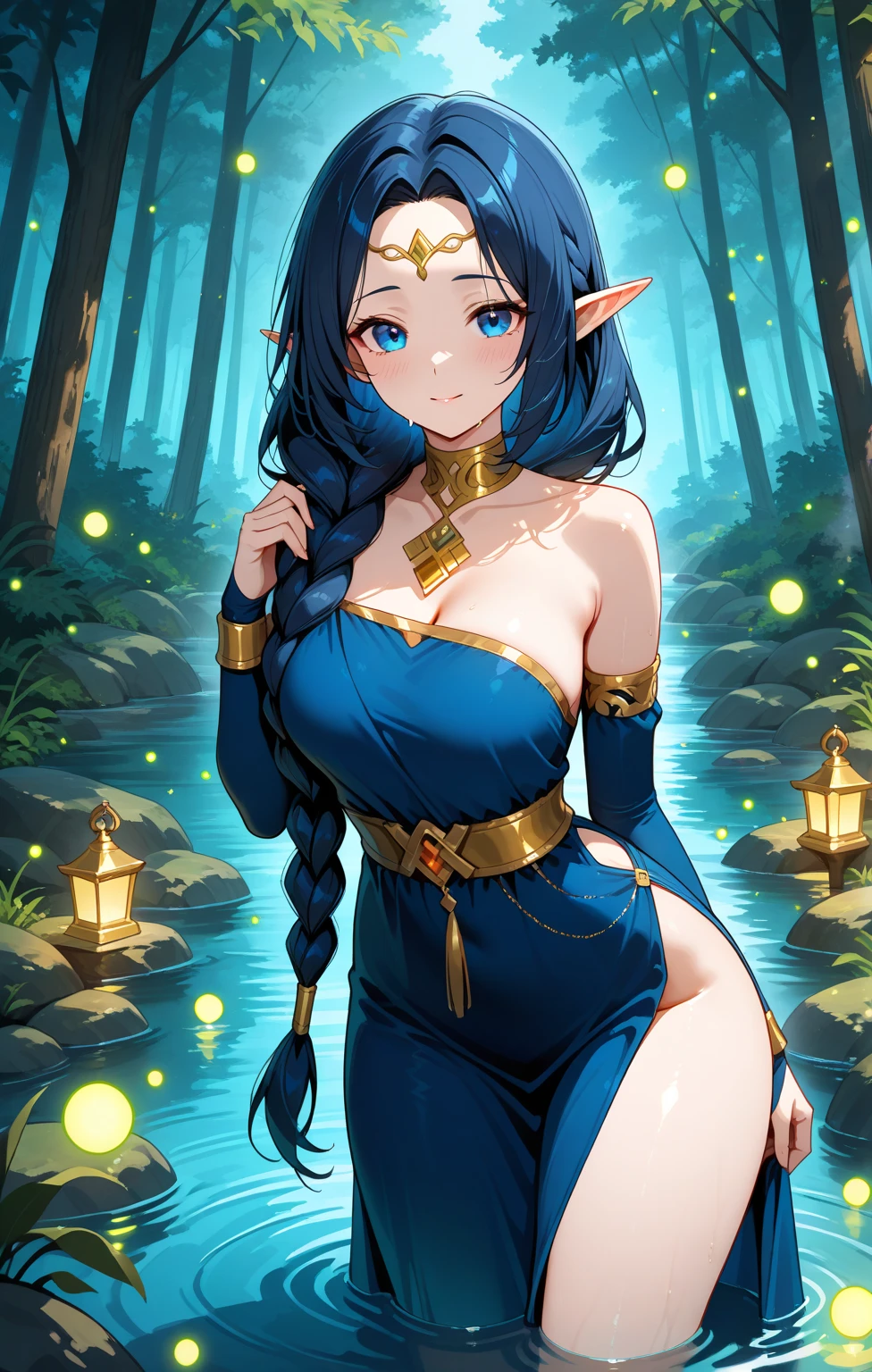 a woman with blue hair and a teal ballroom dress is standing, style artgerm, trending artgerm, artgerm lau, artgerm style, style of artgerm, as seen on artgerm, artgerm and rossdraws, extremely detailed artgerm, like artgerm, artgerm art, blue sea-elf, full body, Blue skin, azure complexion, TEAL SKIN, BLUE ELF